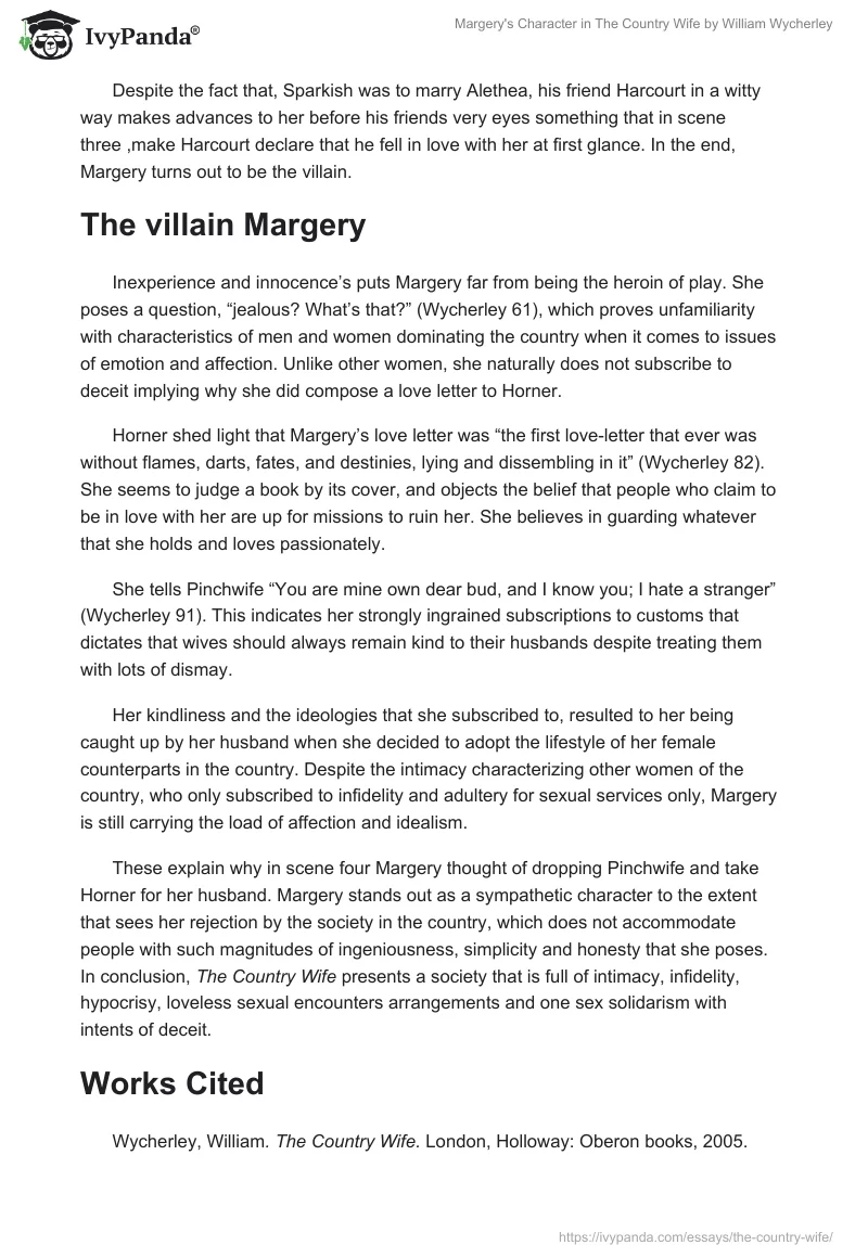 Margery's Character in "The Country Wife" by William Wycherley. Page 2