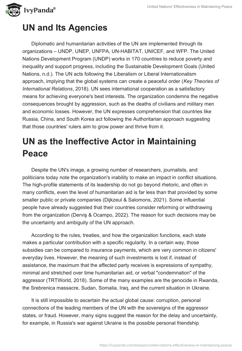 United Nations' Effectiveness in Maintaining Peace. Page 2