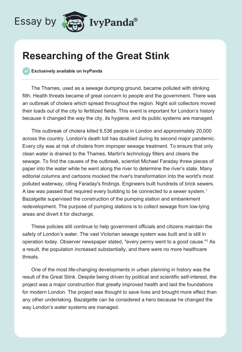 Researching of the Great Stink. Page 1