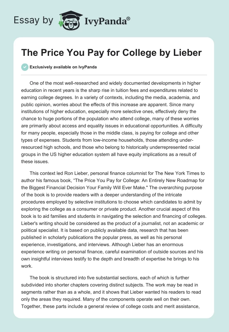 "The Price You Pay for College" by Lieber. Page 1