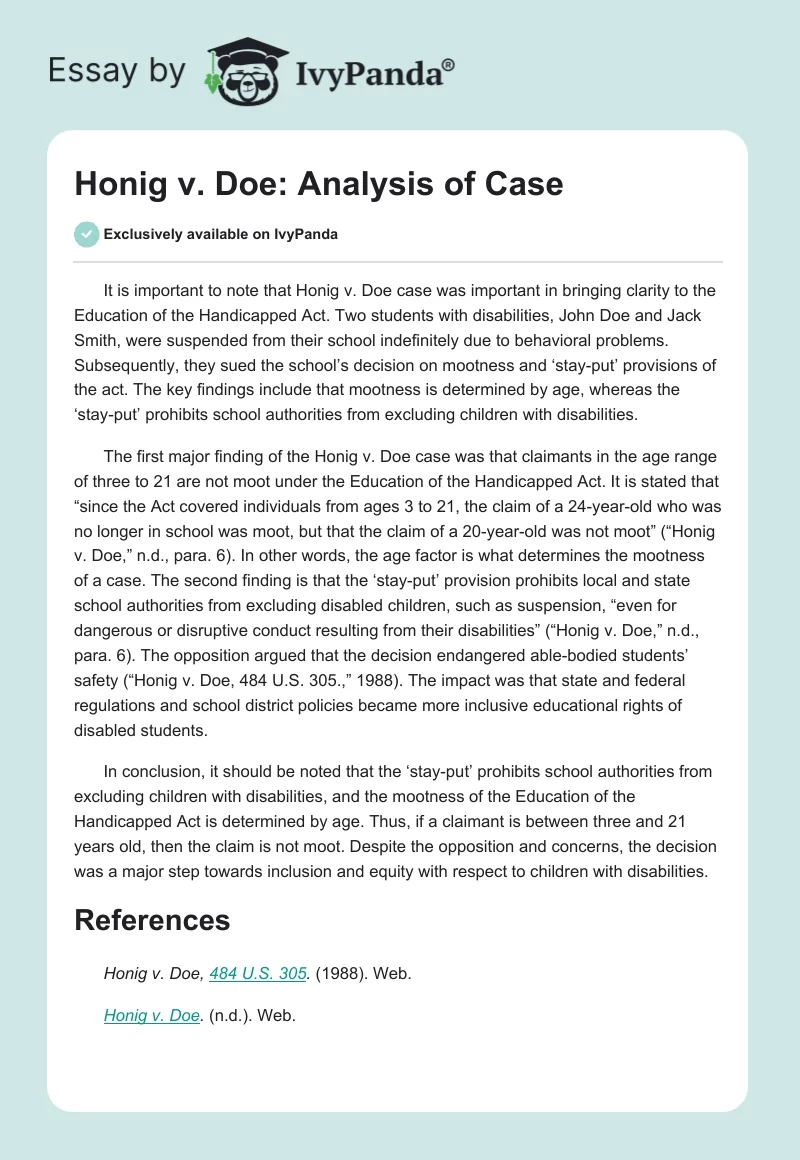 Honig v. Doe: Analysis of Case. Page 1