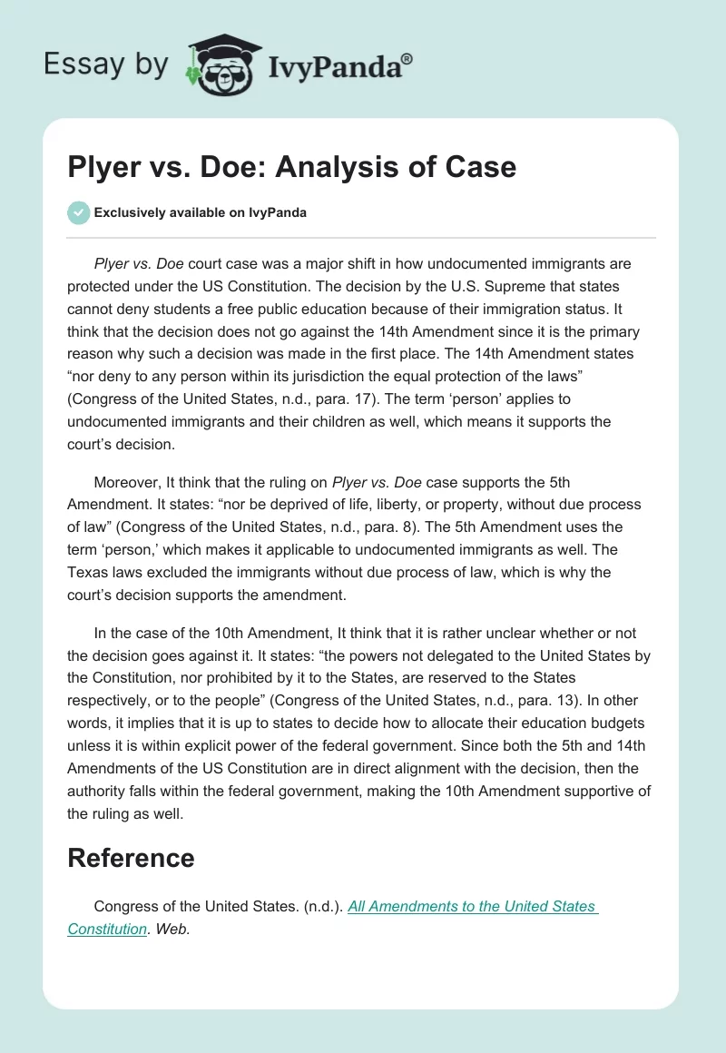 Plyer vs. Doe: Analysis of Case. Page 1