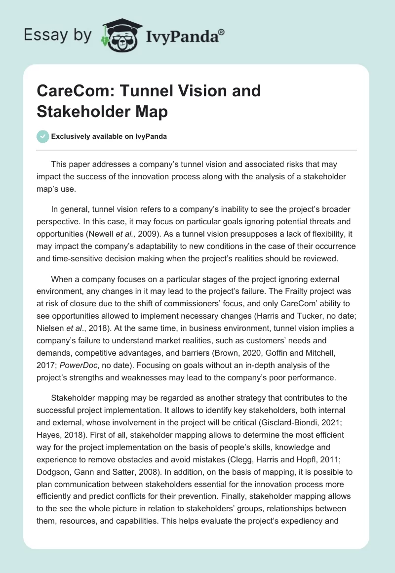CareCom: Tunnel Vision and Stakeholder Map. Page 1