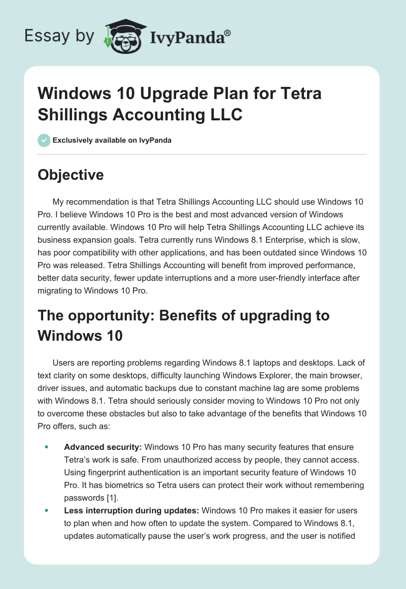 Windows 10 Upgrade Plan for Tetra Shillings Accounting LLC. Page 1
