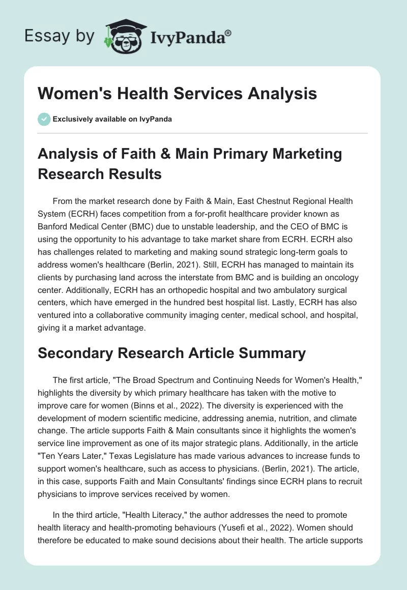 Women's Health Services Analysis. Page 1