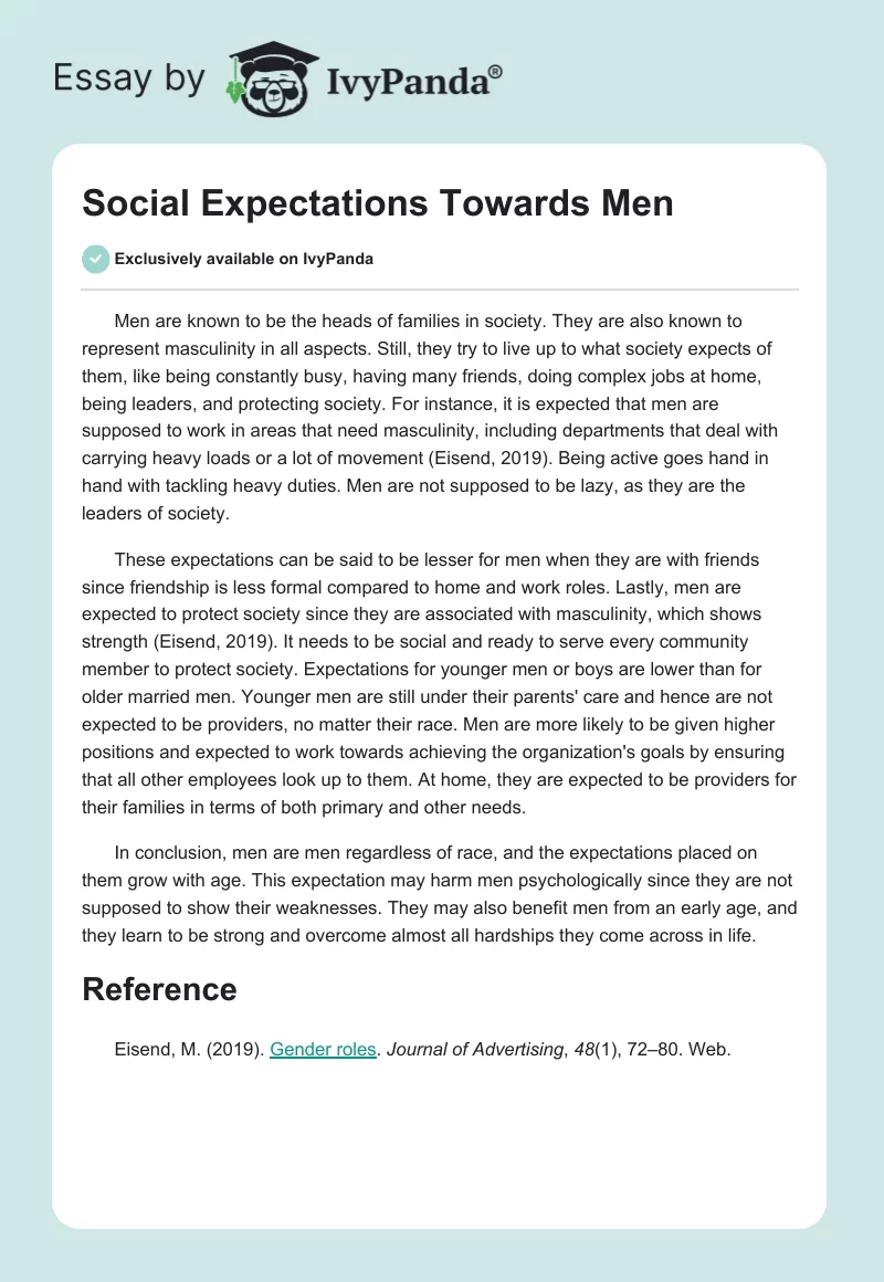 Social Expectations Towards Men. Page 1