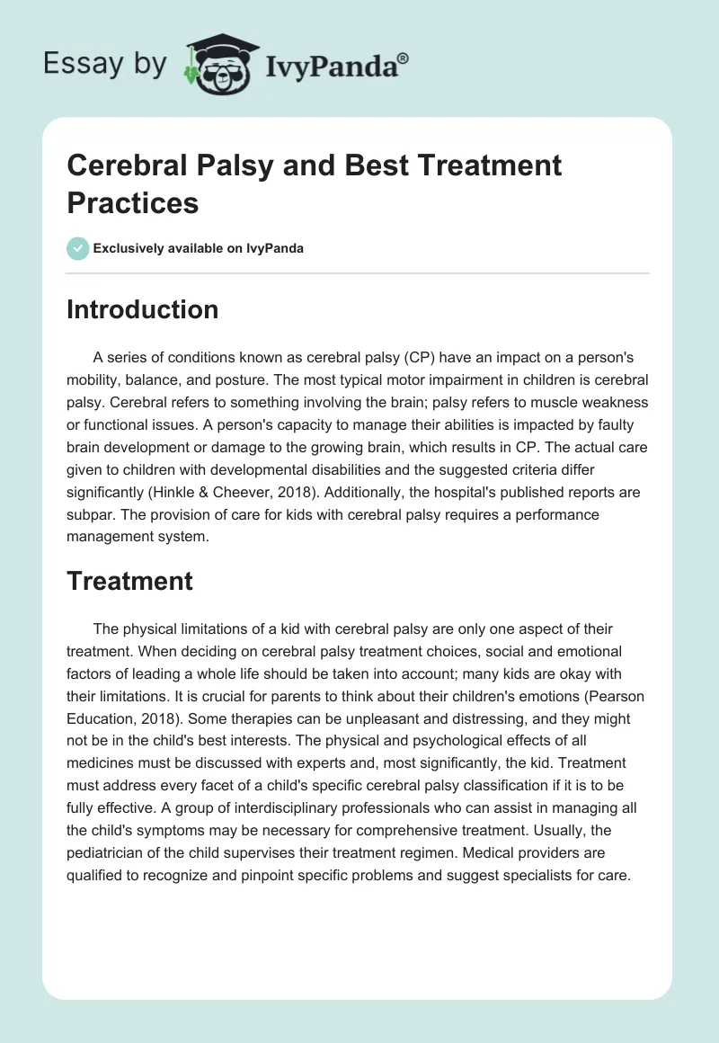 Cerebral Palsy and Best Treatment Practices. Page 1