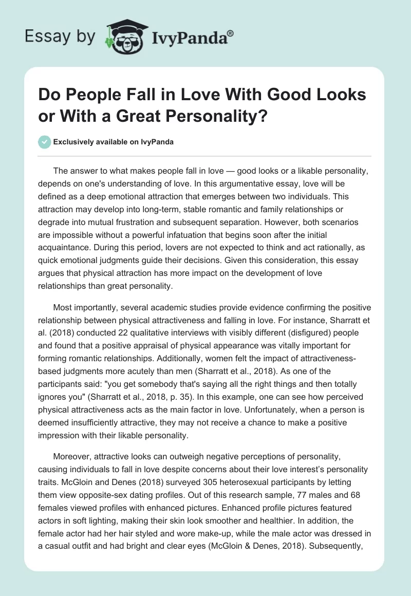 Do People Fall in Love With Good Looks or With a Great Personality?. Page 1