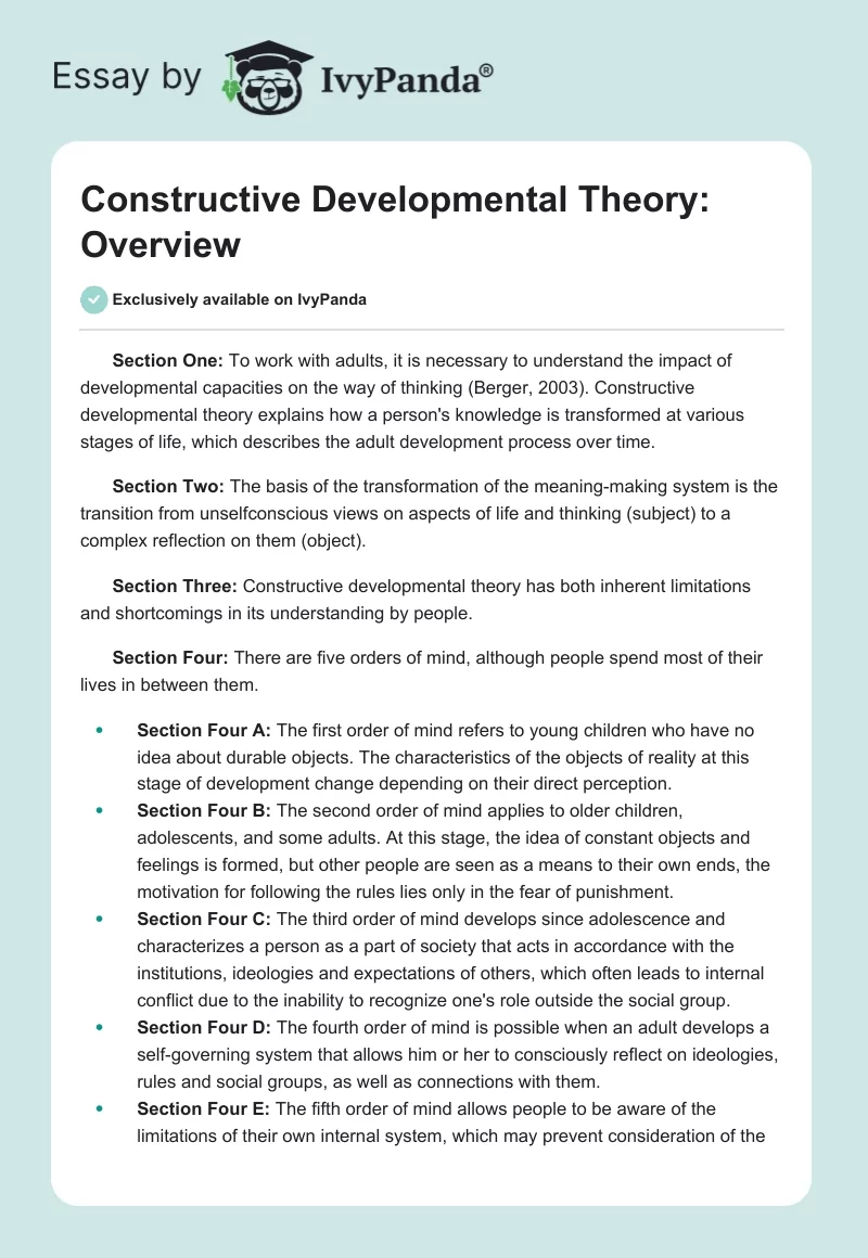 Constructive Developmental Theory: Overview. Page 1