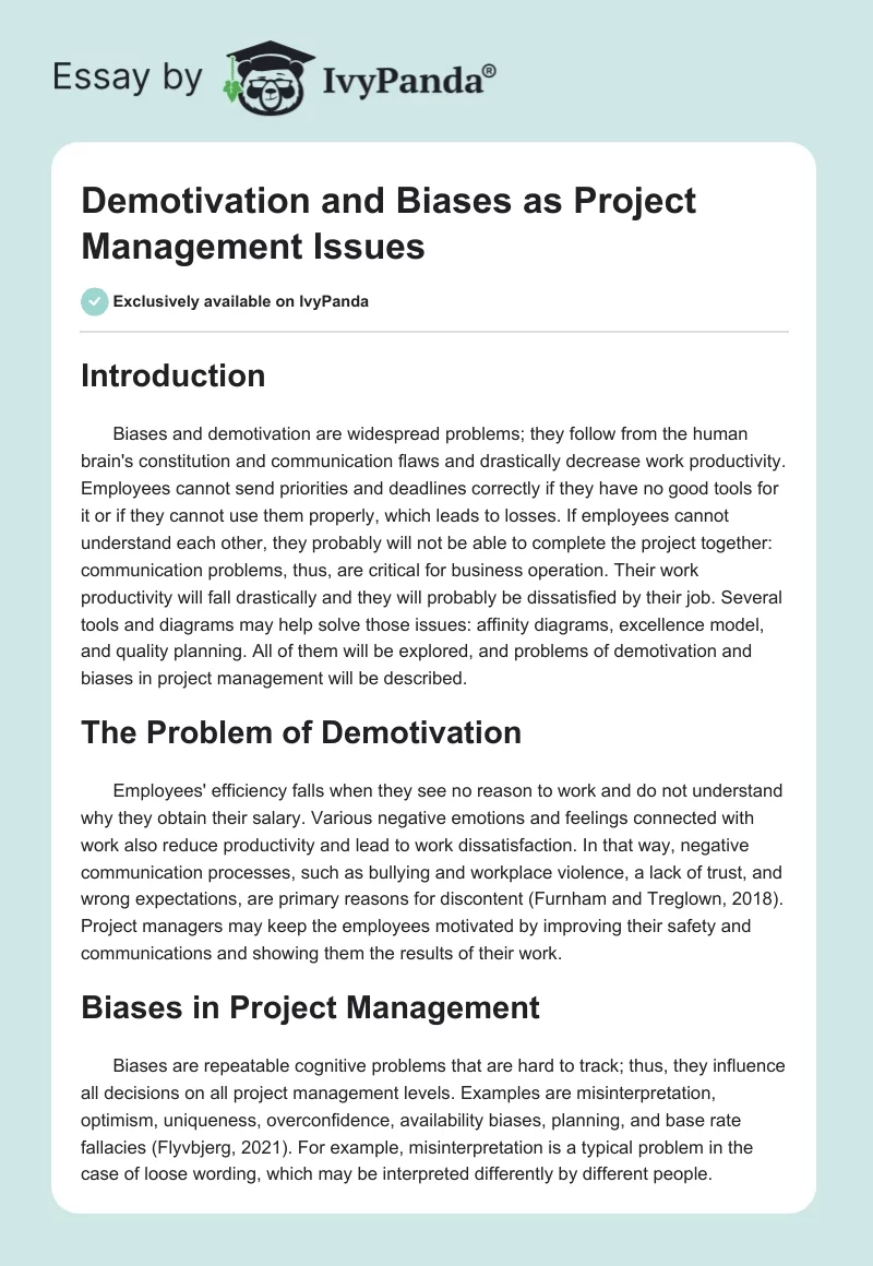 Demotivation and Biases as Project Management Issues. Page 1