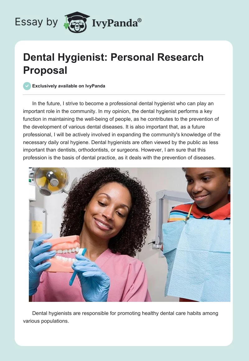 Dental Hygienist: Personal Research Proposal. Page 1