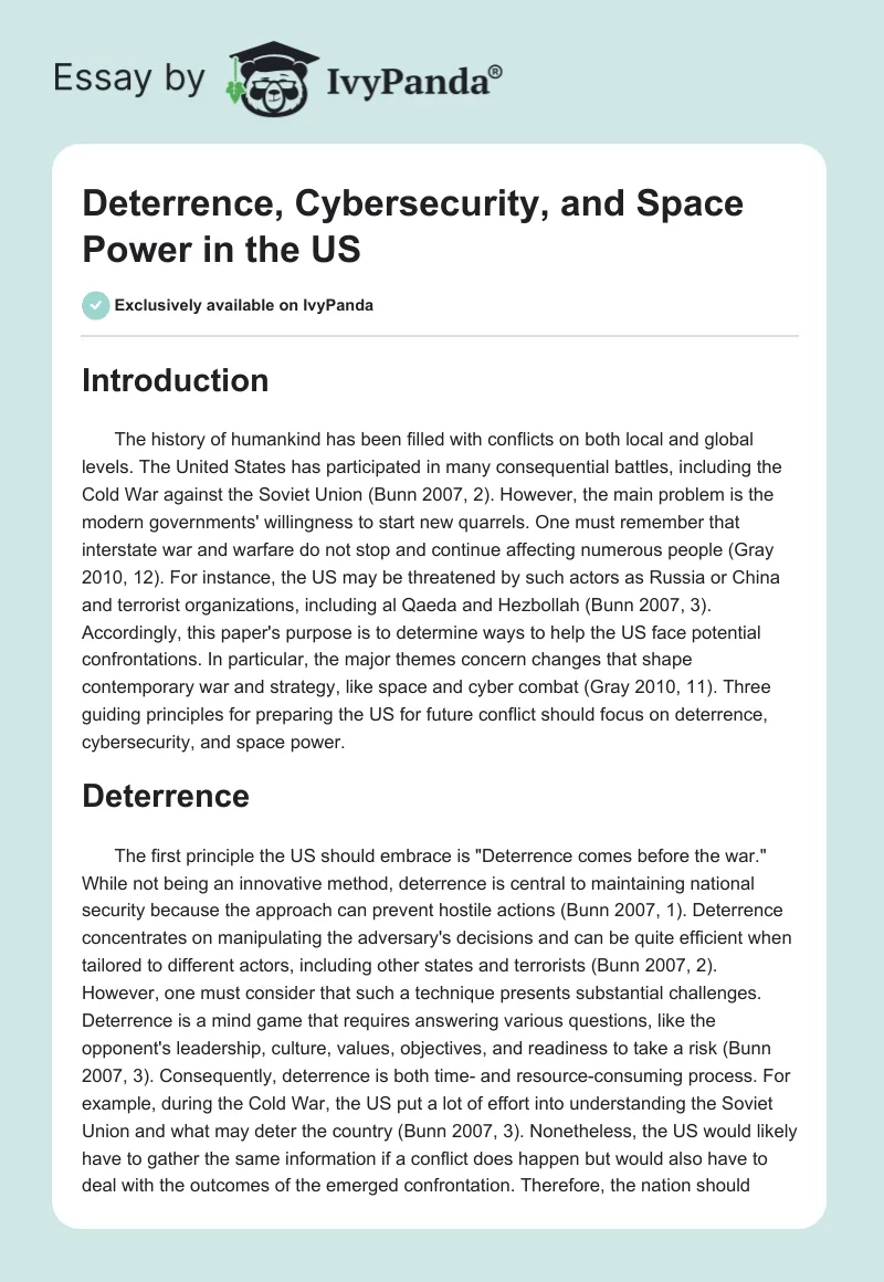 Deterrence, Cybersecurity, and Space Power in the US. Page 1