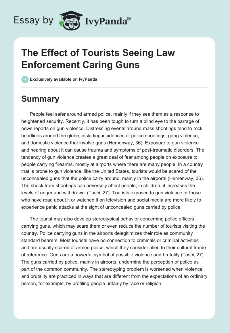 The Effect of Tourists Seeing Law Enforcement Caring Guns. Page 1