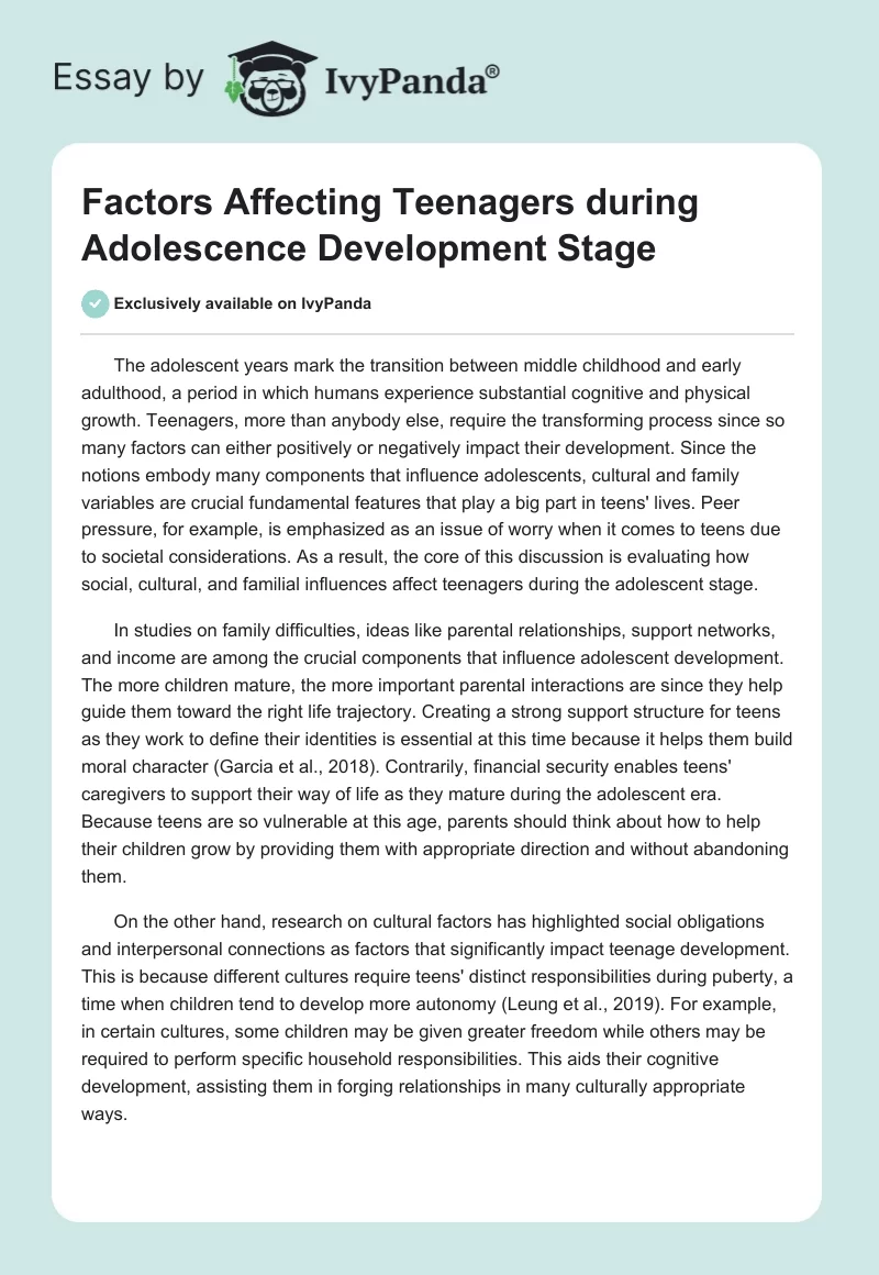 Factors Affecting Teenagers during Adolescence Development Stage. Page 1