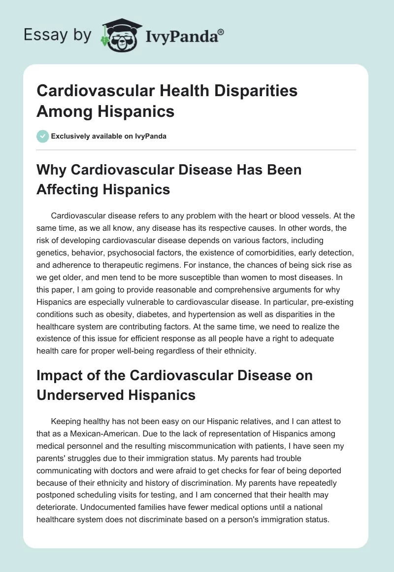 Cardiovascular Health Disparities Among Hispanics. Page 1