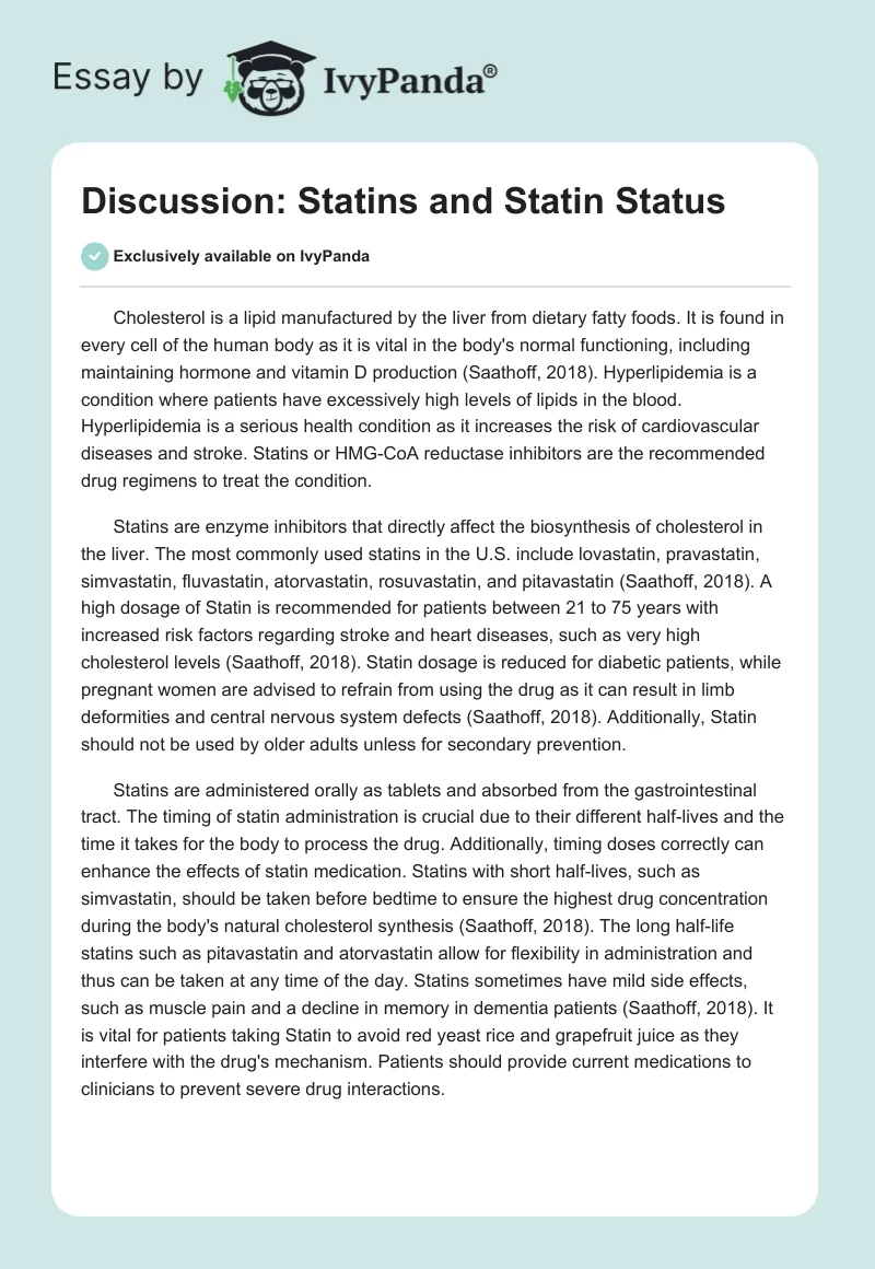 Discussion: Statins and Statin Status. Page 1
