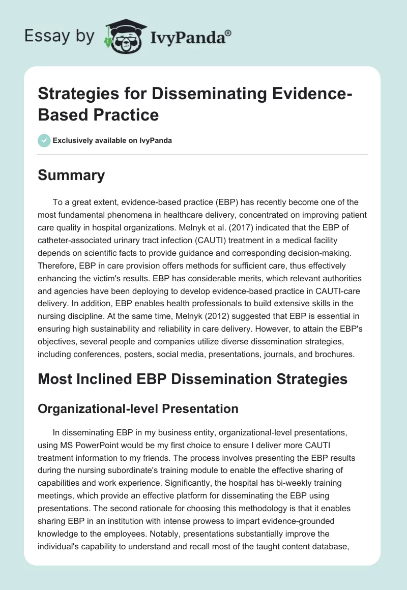 Strategies for Disseminating Evidence-Based Practice. Page 1