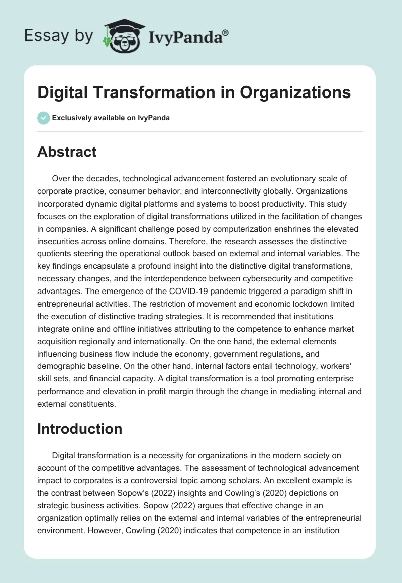 Digital Transformation in Organizations. Page 1