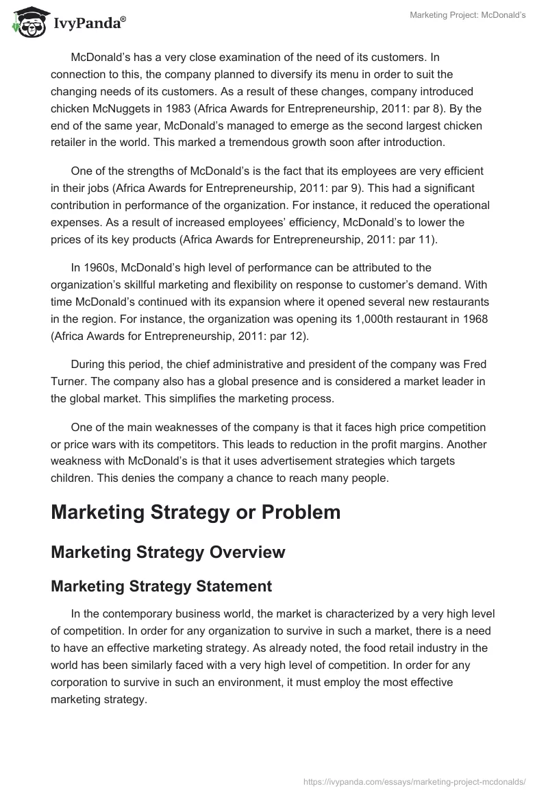 Marketing Project: McDonald’s. Page 3