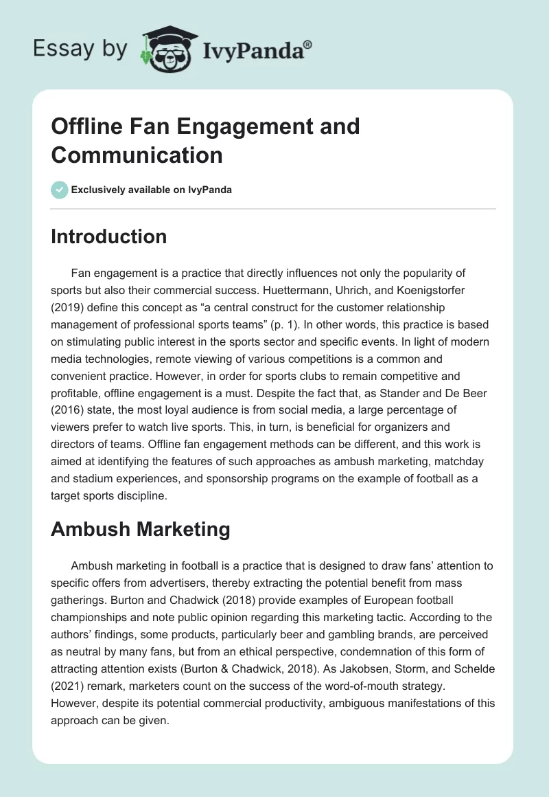 Offline Fan Engagement and Communication. Page 1