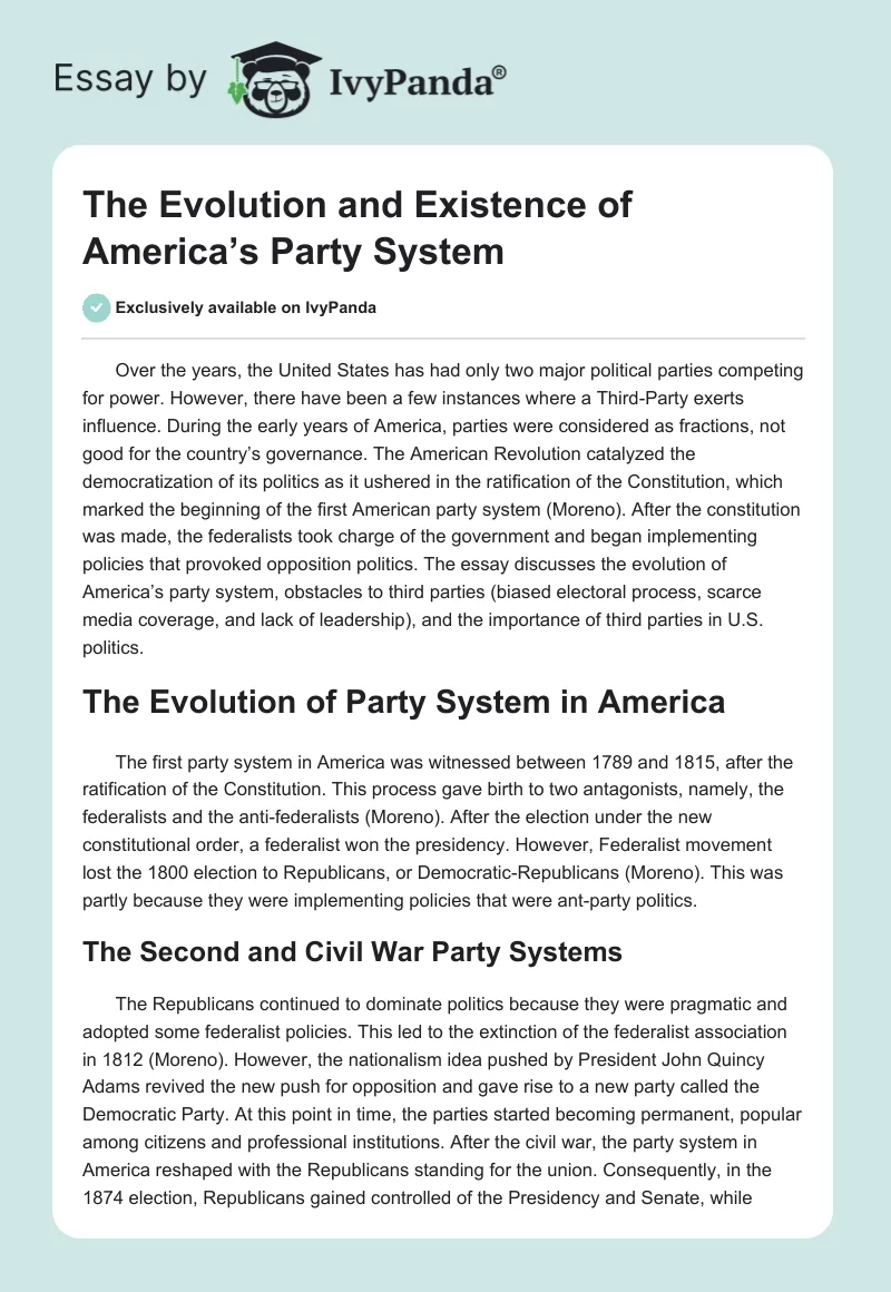 The Evolution and Existence of America’s Party System. Page 1