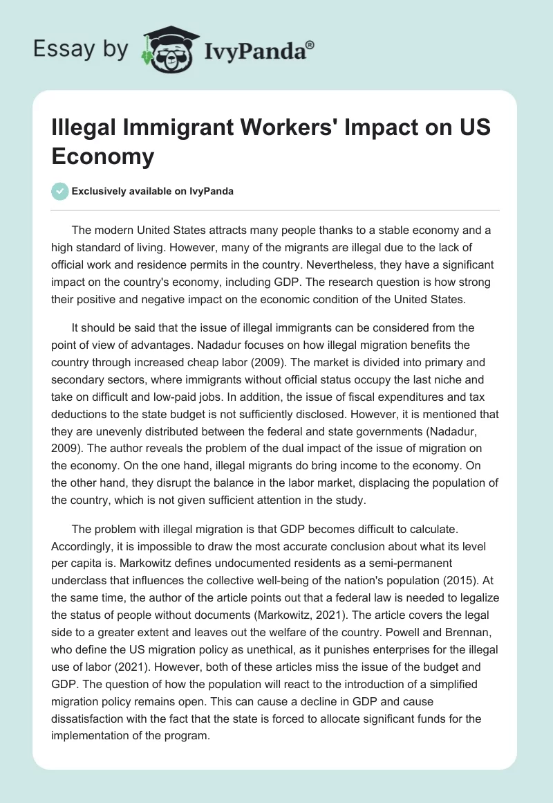 Illegal Immigrant Workers' Impact on US Economy. Page 1