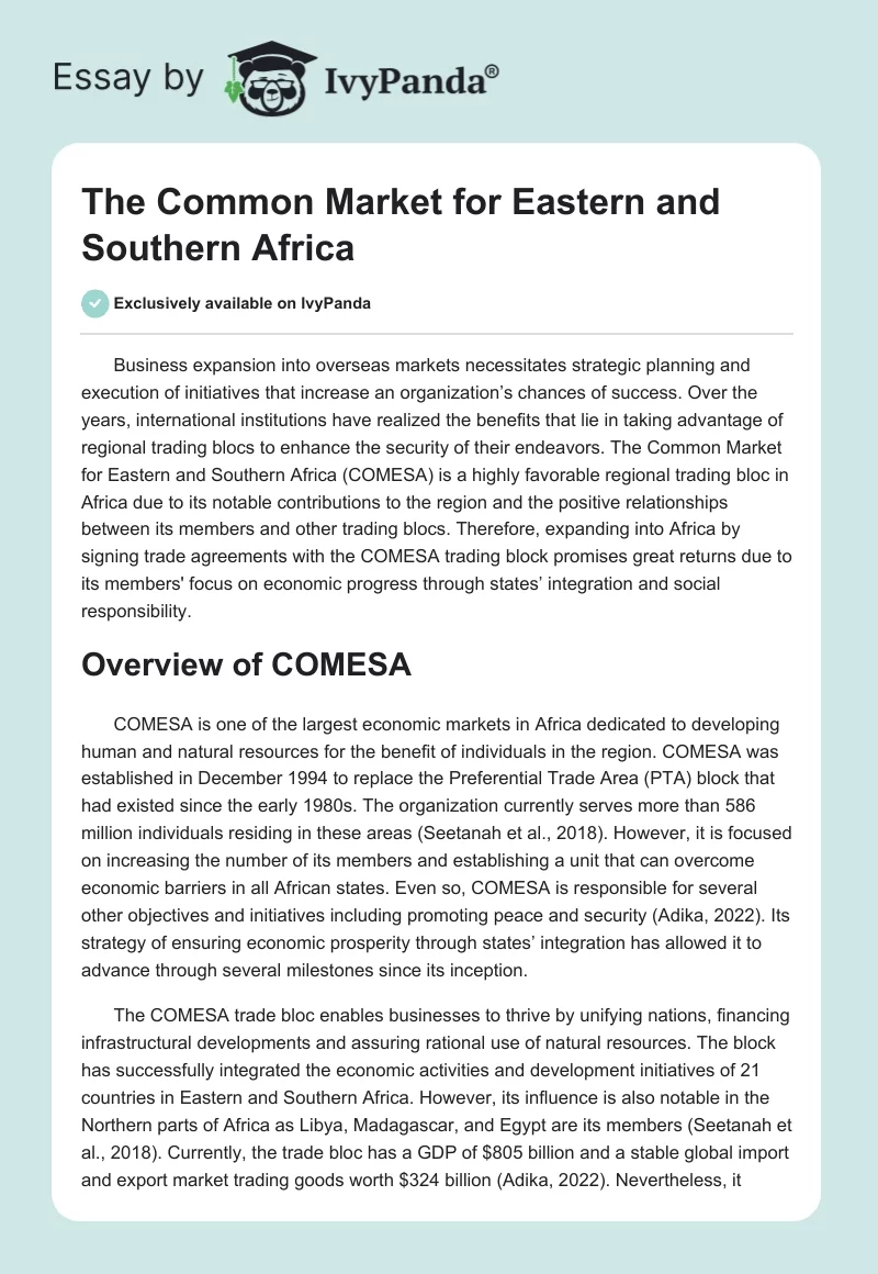 The Common Market for Eastern and Southern Africa. Page 1