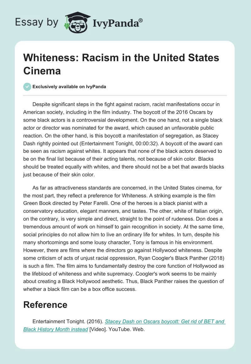 Whiteness: Racism in the United States Cinema. Page 1