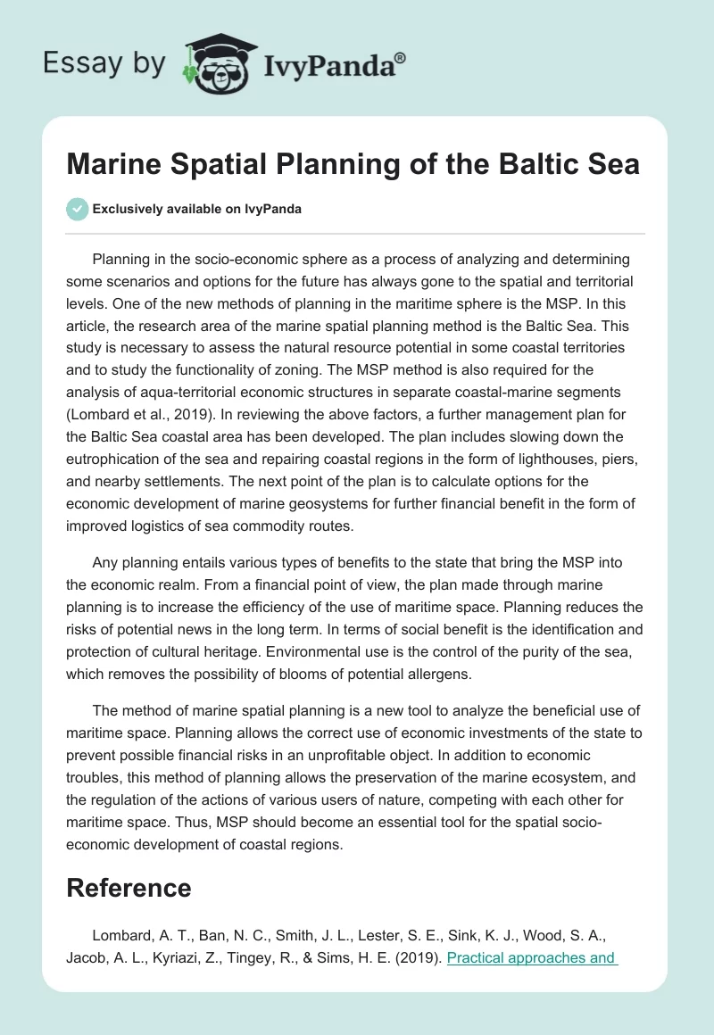 Marine Spatial Planning of the Baltic Sea. Page 1