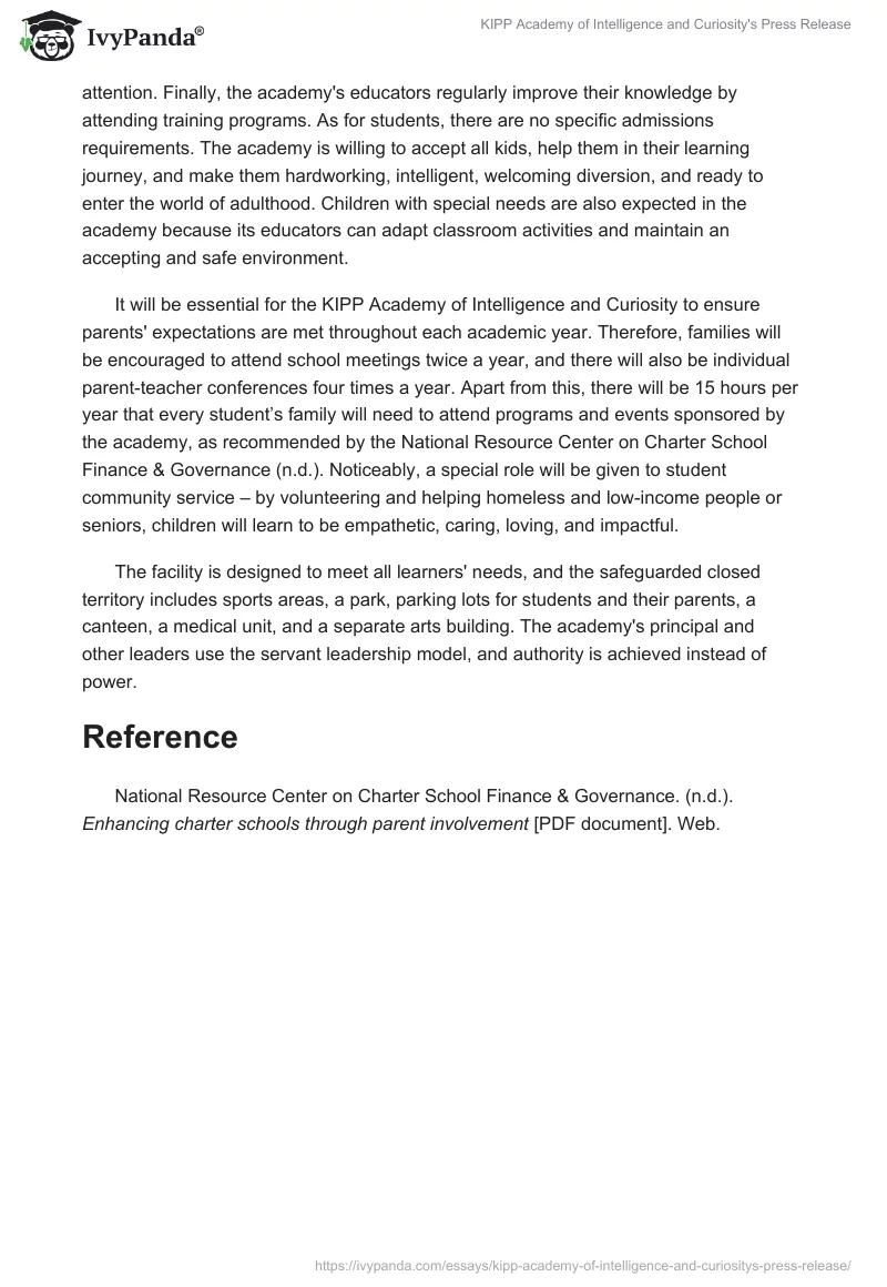 KIPP Academy of Intelligence and Curiosity's Press Release. Page 2
