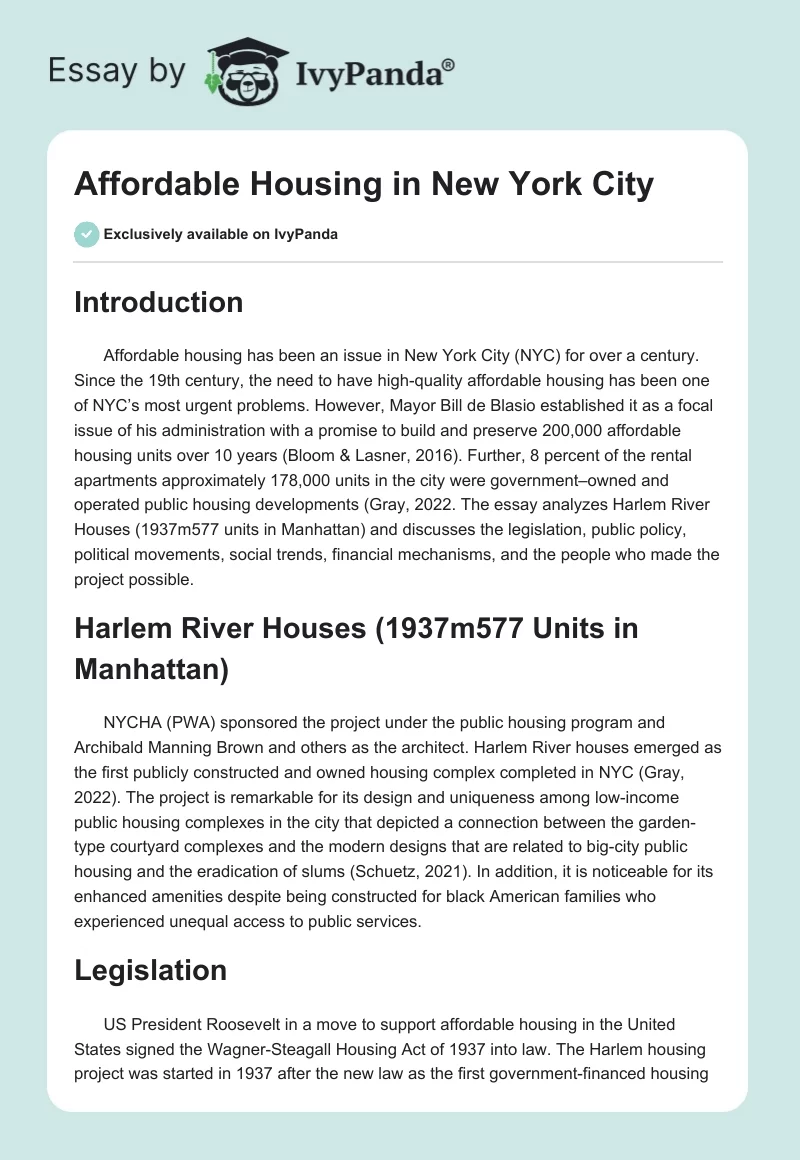Affordable Housing in New York City. Page 1