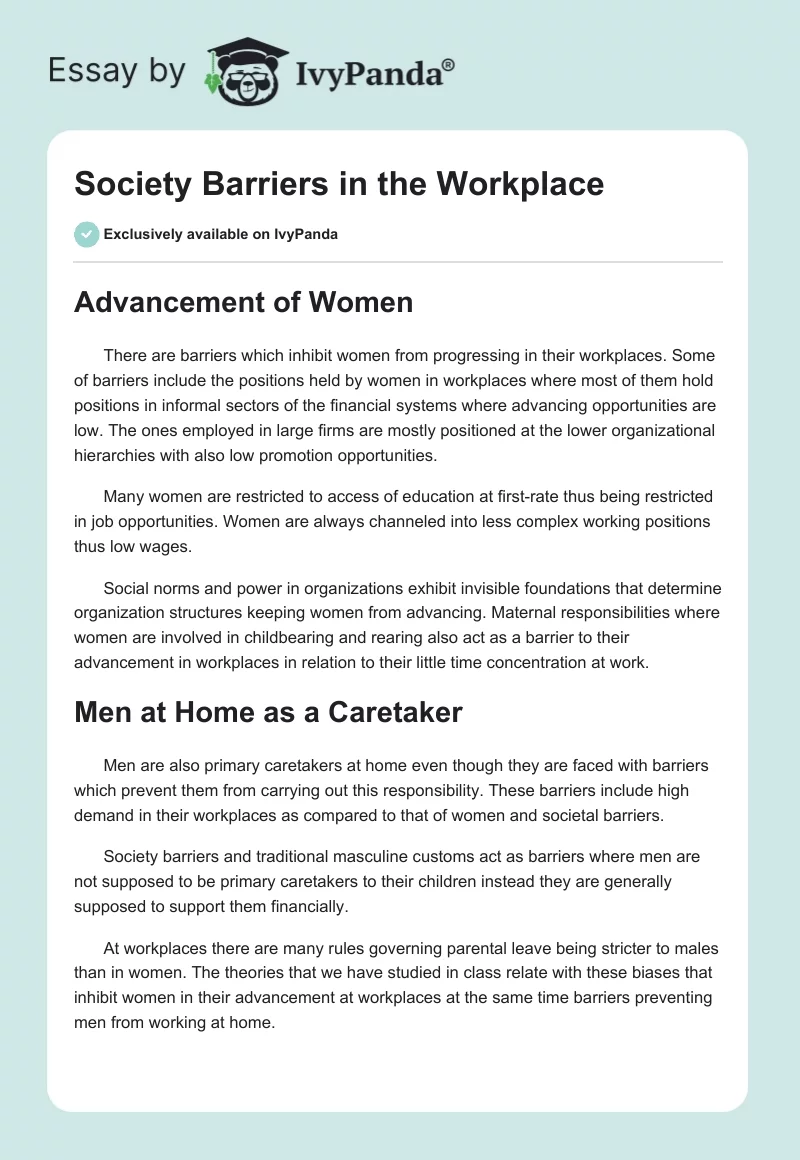 Society Barriers in the Workplace. Page 1