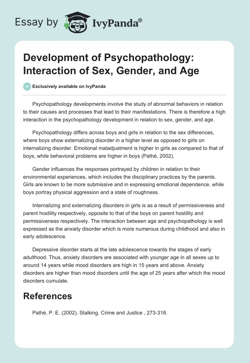 Development of Psychopathology: Interaction of Sex, Gender, and Age. Page 1