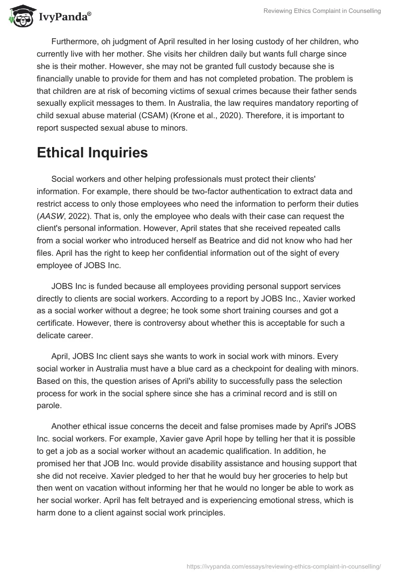 Reviewing Ethics Complaint in Counselling. Page 2