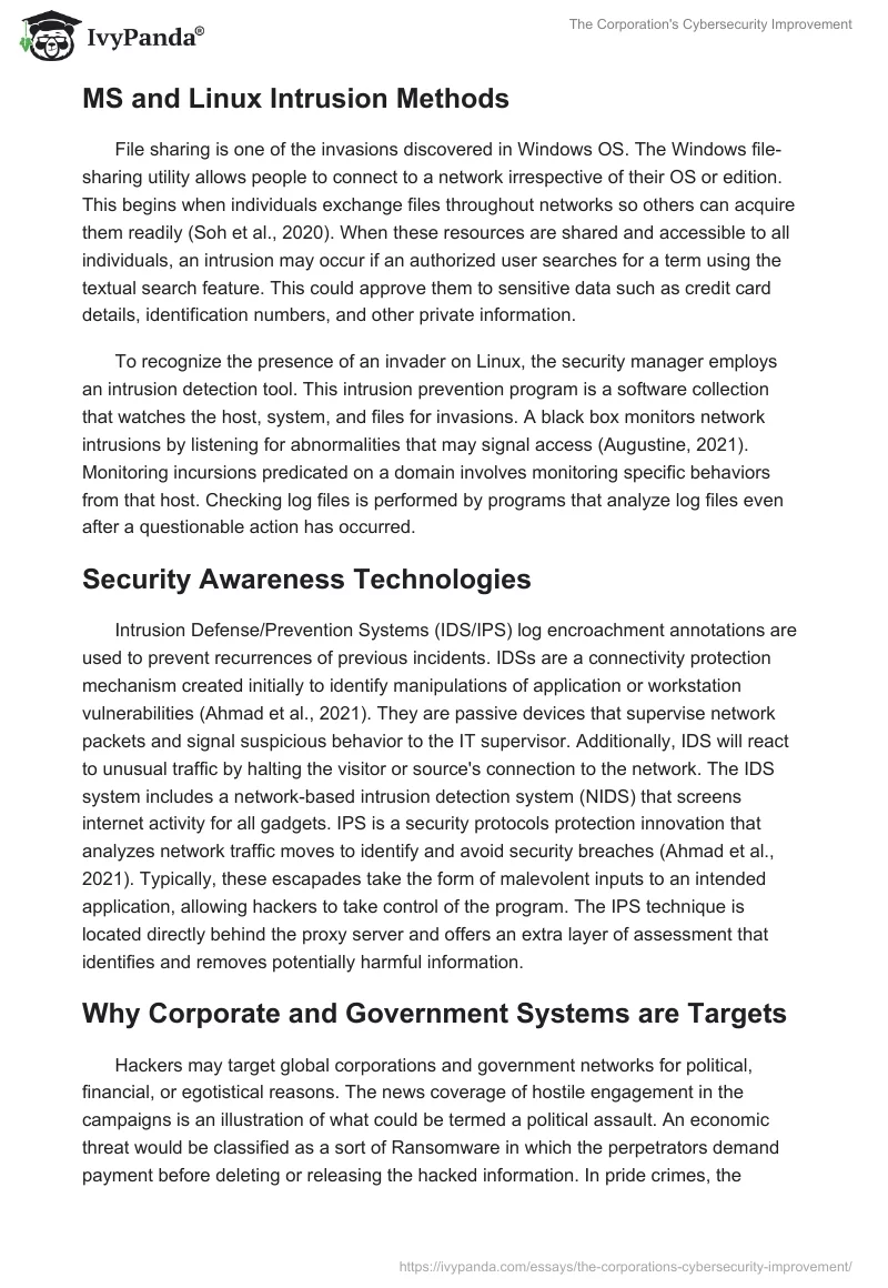 The Corporation's Cybersecurity Improvement. Page 4