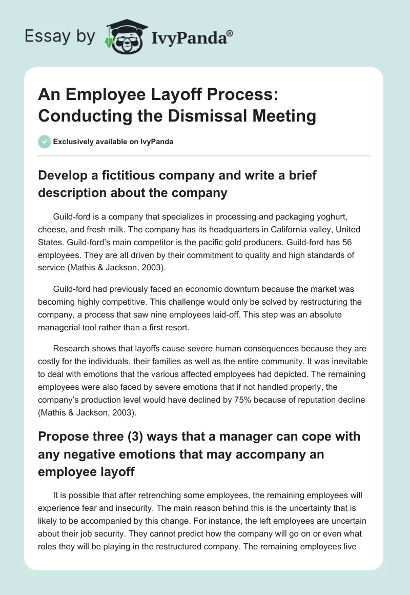 An Employee Layoff Process: Conducting the Dismissal Meeting. Page 1