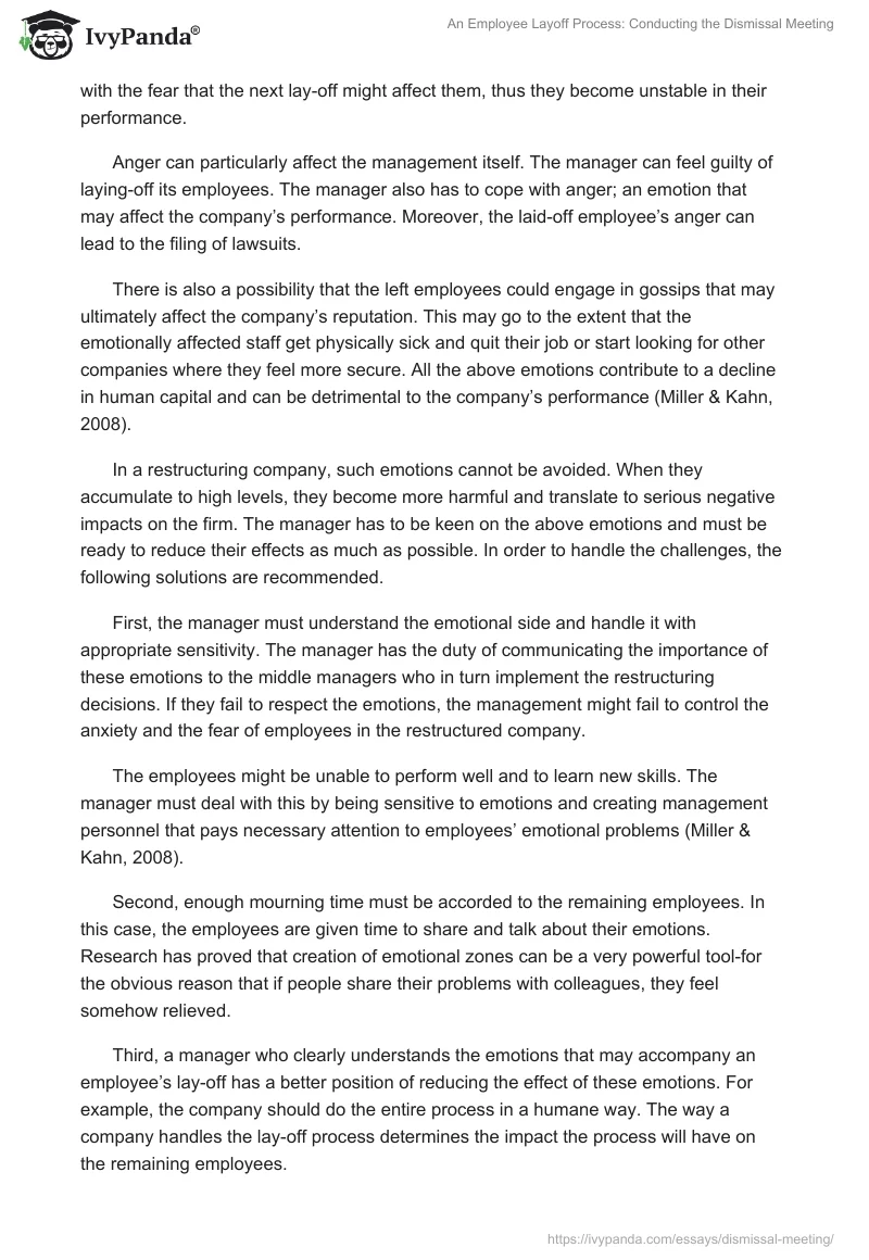 An Employee Layoff Process: Conducting the Dismissal Meeting. Page 2