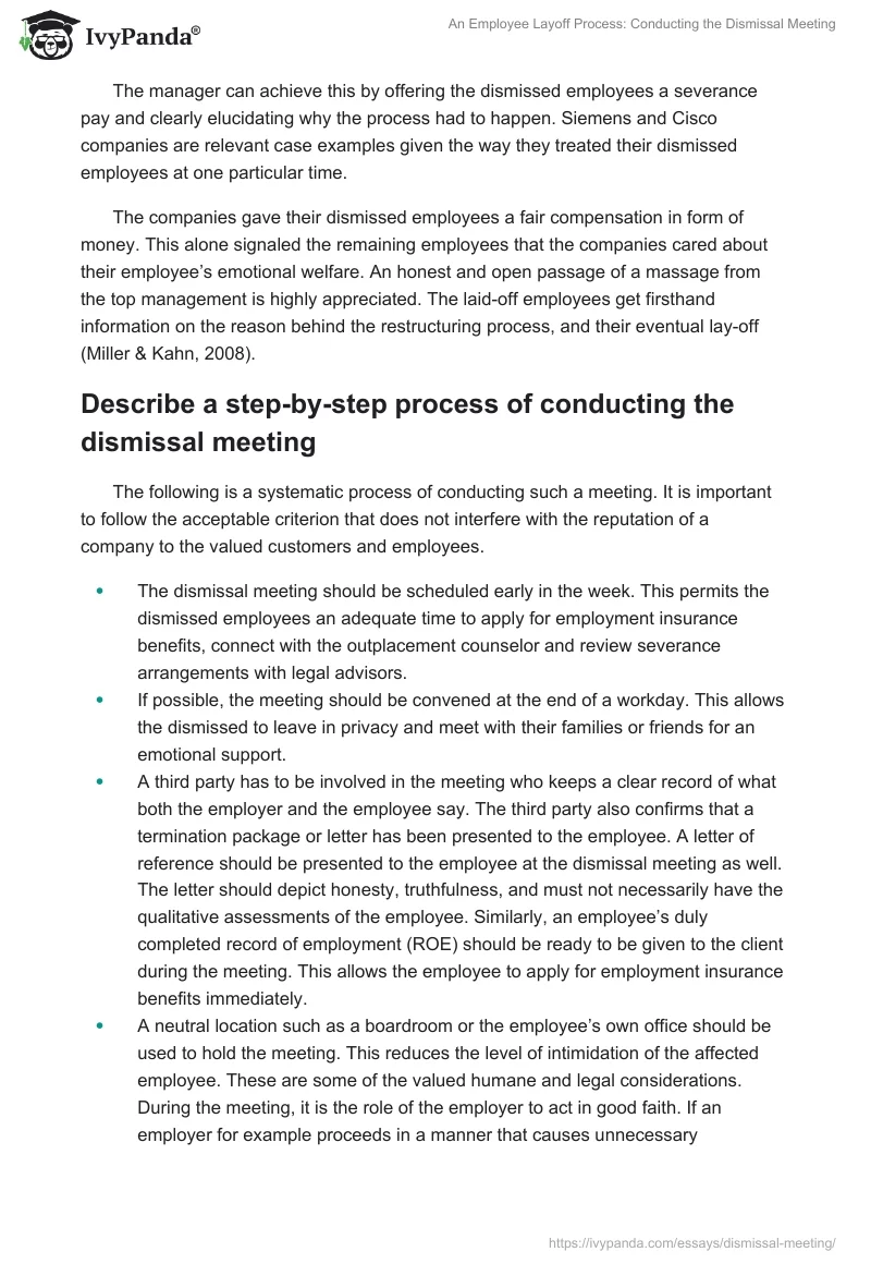 An Employee Layoff Process: Conducting the Dismissal Meeting. Page 3