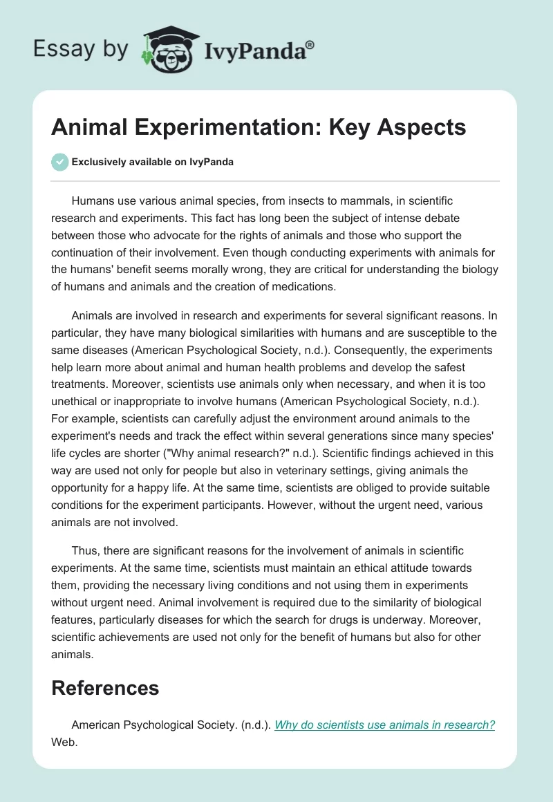 Animal Experimentation: Key Aspects. Page 1