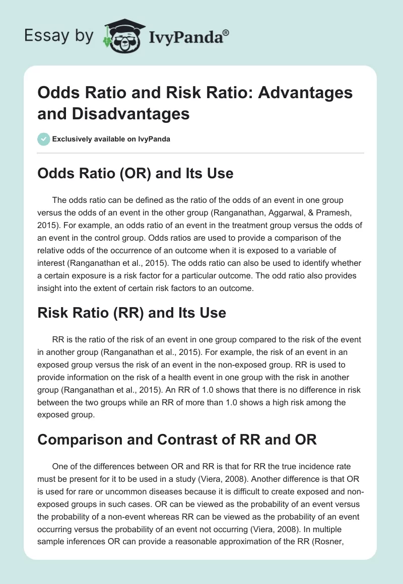 Odds Ratio and Risk Ratio: Advantages and Disadvantages. Page 1