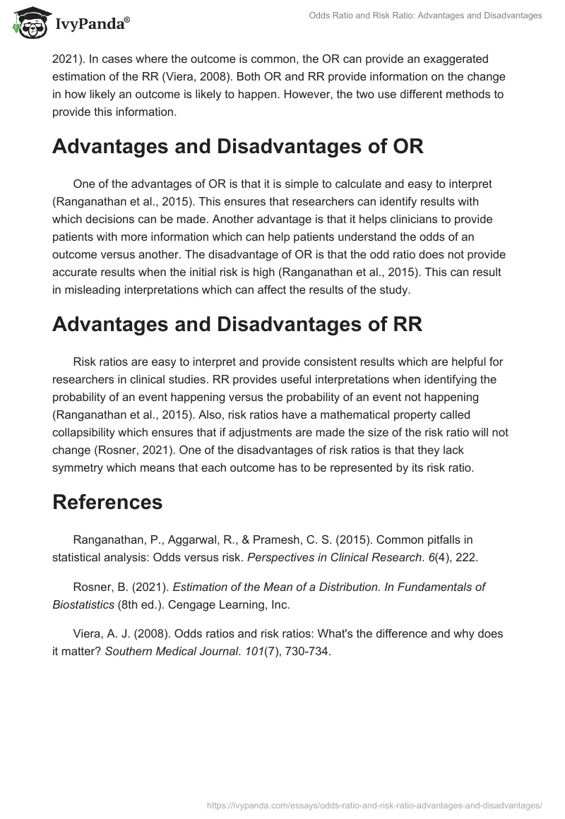 Odds Ratio and Risk Ratio: Advantages and Disadvantages. Page 2