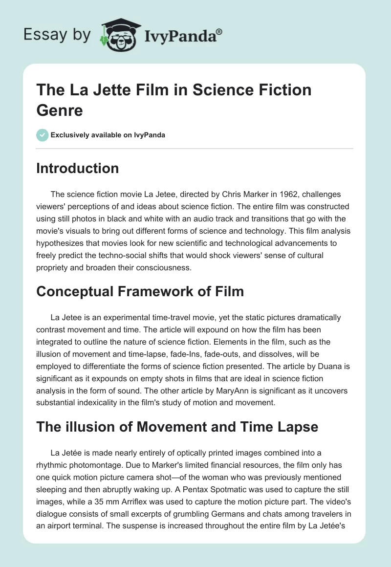 The La Jette Film in Science Fiction Genre. Page 1