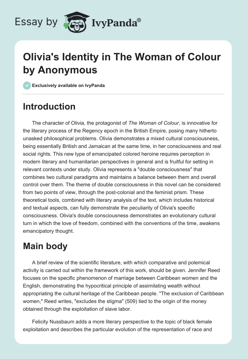 Olivia's Identity in The Woman of Colour by Anonymous. Page 1