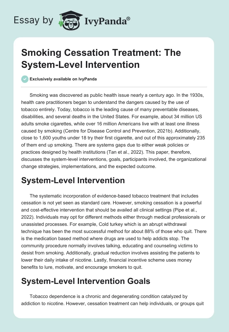 Smoking Cessation Treatment: The System-Level Intervention. Page 1