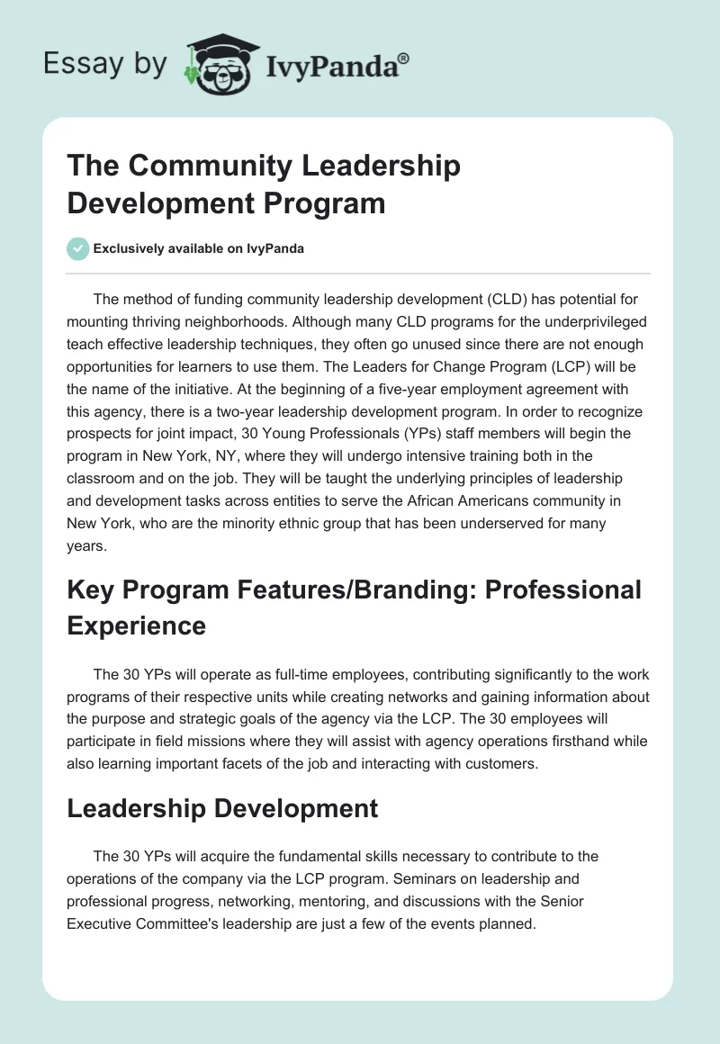 The Community Leadership Development Program. Page 1