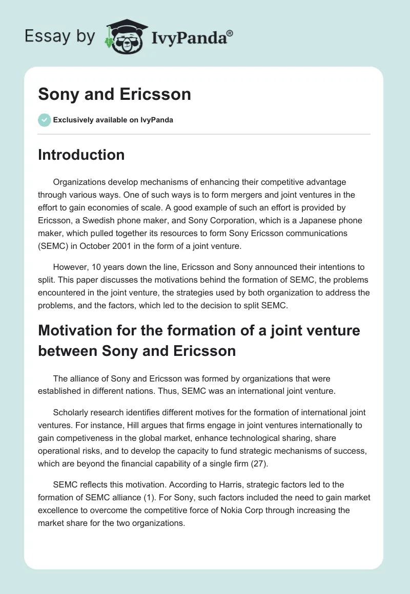 Sony and Ericsson. Page 1