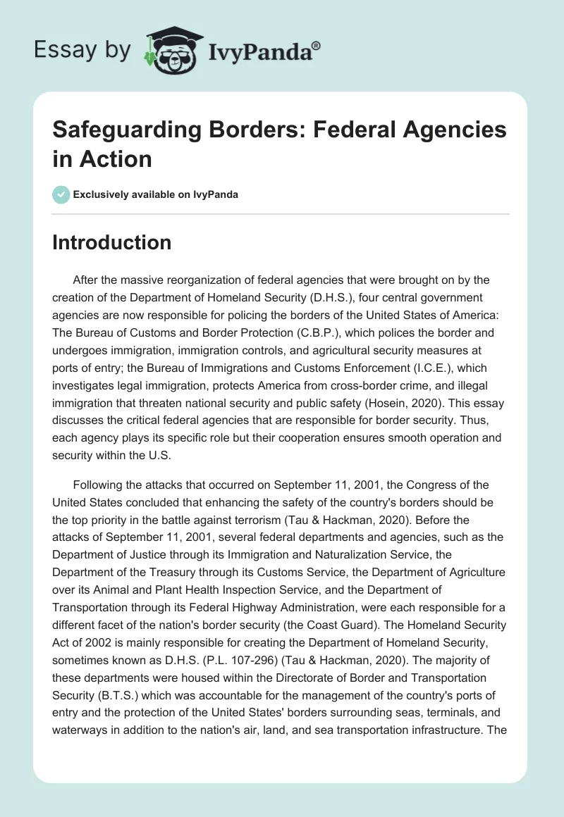 Safeguarding Borders: Federal Agencies in Action. Page 1