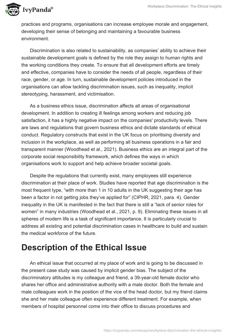 Workplace Discrimination: The Ethical Insights. Page 3