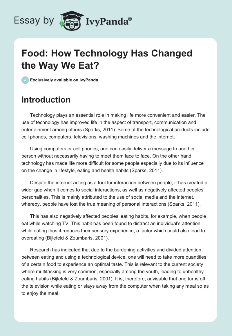 Food: How Technology Has Changed the Way We Eat?. Page 1