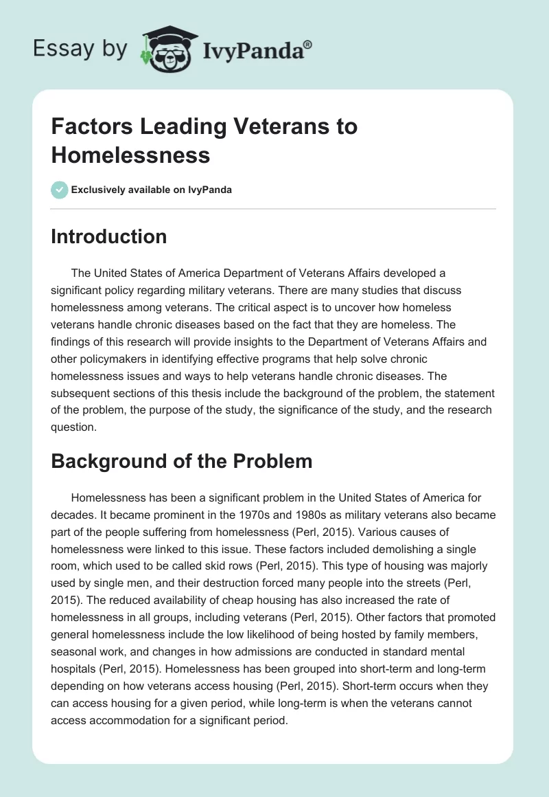 Factors Leading Veterans to Homelessness. Page 1